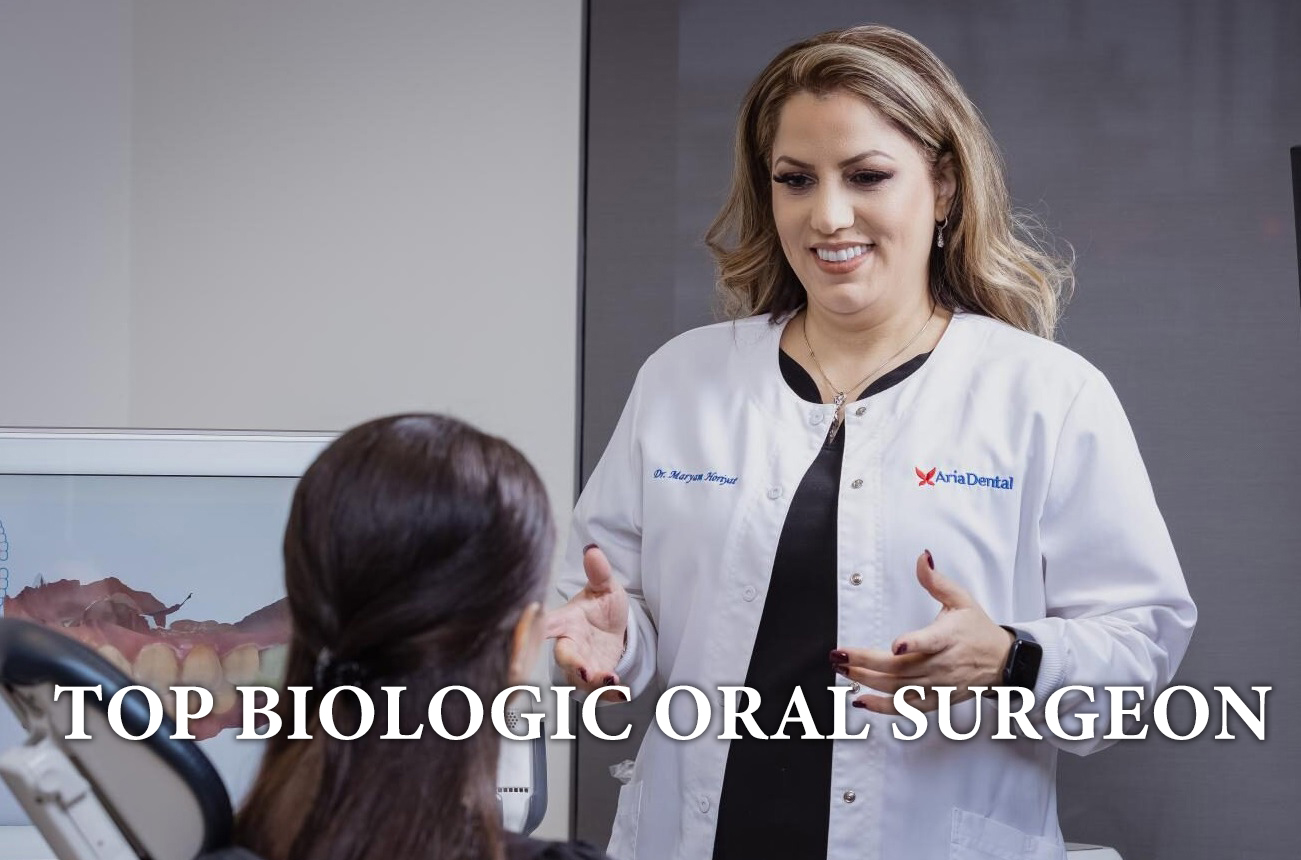 Dr. Maryam Horiyat in office as a Top Biologic Oral Surgeon is consulting with her patient
