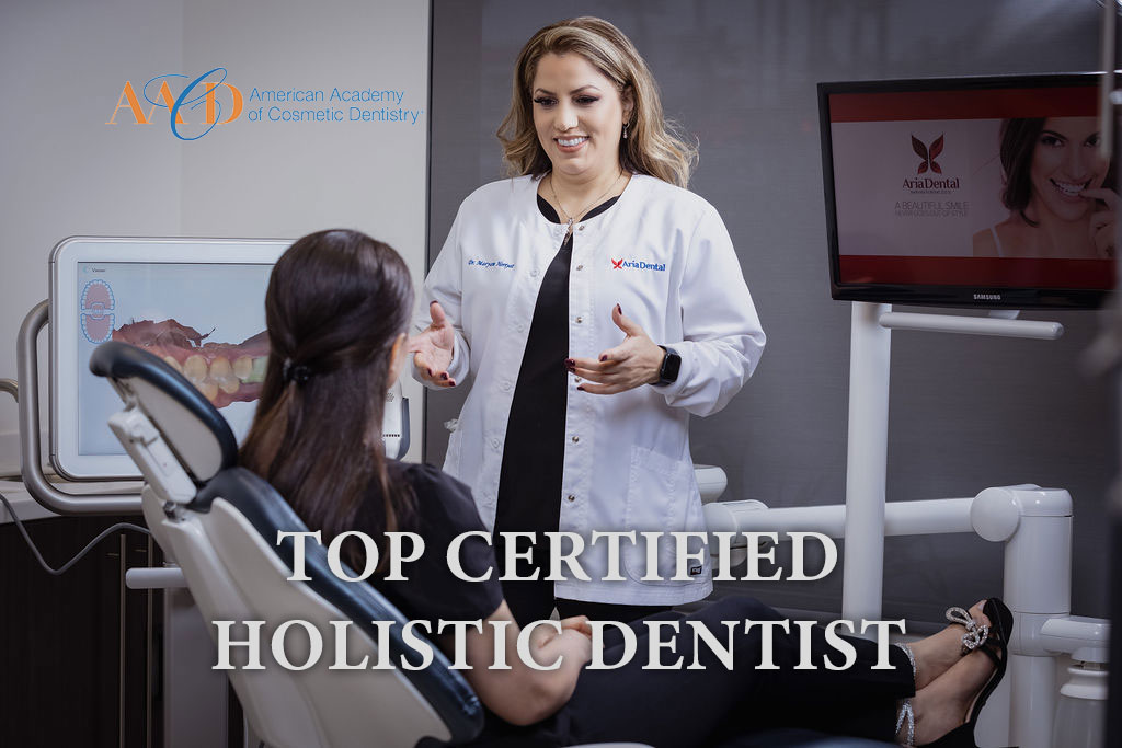 Dr. Maryam Horiyat in office as a Top Certified Holistic Dentist is consulting with her patient
