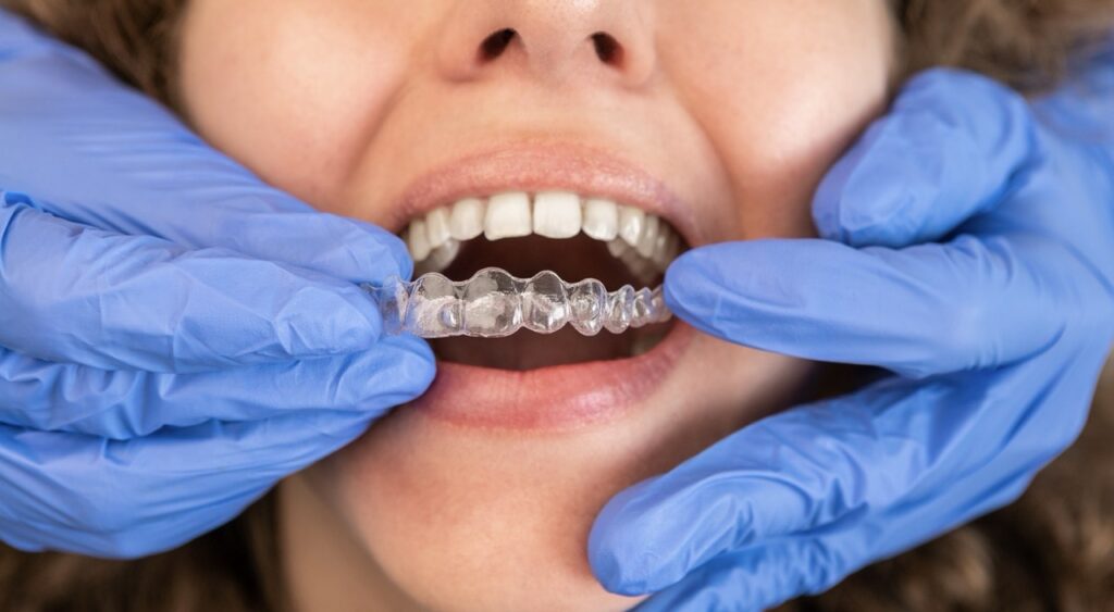 How Long Does Invisalign Treatment Take: A Complete Patient Guide 1 The Doctor is placing Invisalign in patient mouth.